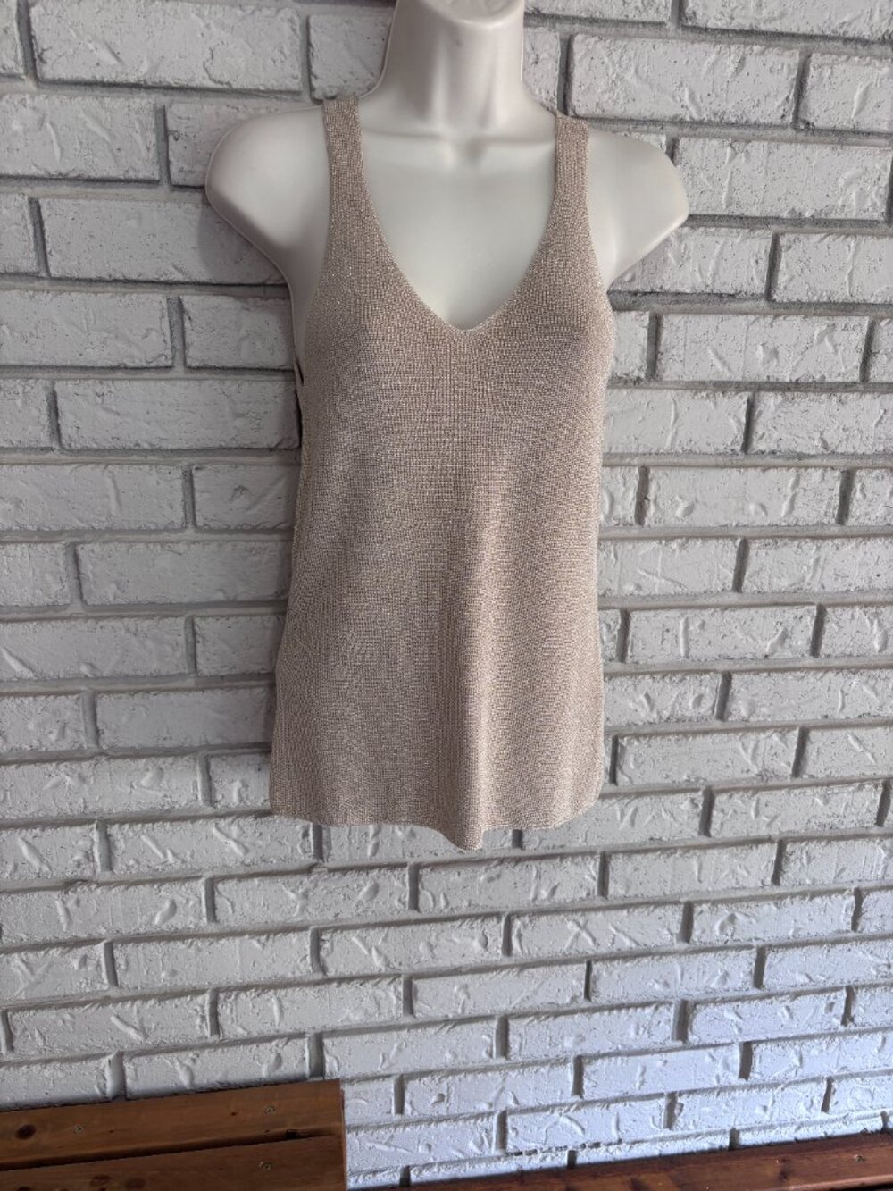 Soft Surroundings Tank Top Y2K Metallic Shimmer Lurex Gold Petite Medium